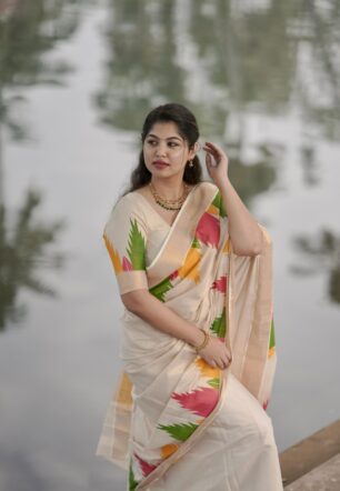 Gopuram : Multi colour Temple Golden tissue saree