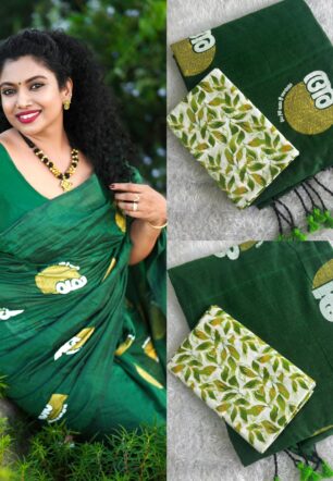 Achan and amma malayalam and tamil  cotton saree with Printed blouse