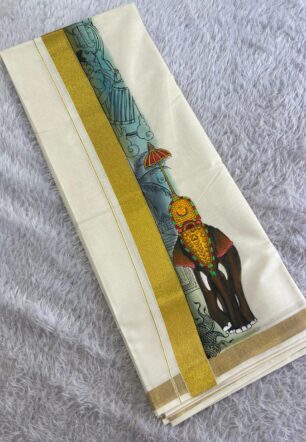 Handpainted Mens Off white Double Dhothi