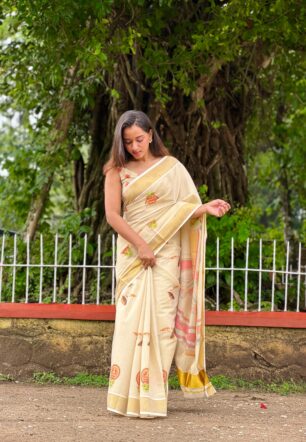 Kathakali digital print saree with blouse designs