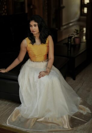 Fancy big border organzo skirt Stiched Pattu Pavada