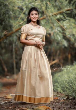 Handloom tissue shade Pattu Pavada  unstitched